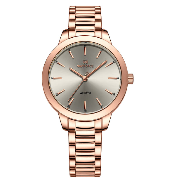 Classic Folding Buckle Waterproof Round Watch Women