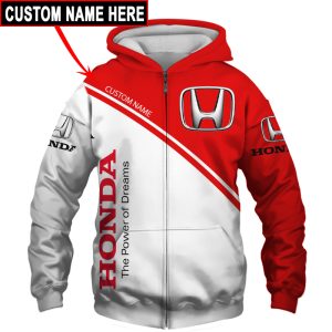 Honda VS3 Red White Custom Name Zipper,Hoodie, Baseball Jacket, Bomber Jacket, Fleece Jacket, Tshirt, Sweatshirt, Polo Shirt