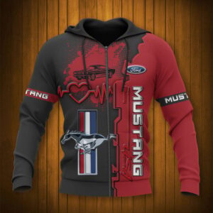 Mustang VS12 Red Zipper,Hoodie, Baseball Jacket, Bomber Jacket, Fleece Jacket, Tshirt, Sweatshirt, Polo Shirt