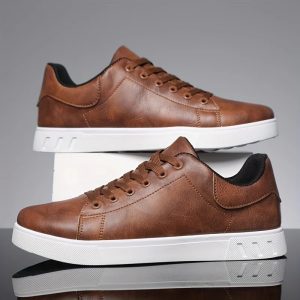 Men's Minimalist Leather Casual Shoes Lightweight Lace-Up Sneakers