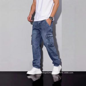 Men's Vintage Multi-Pocket Cargo Jeans Loose Straight Leg